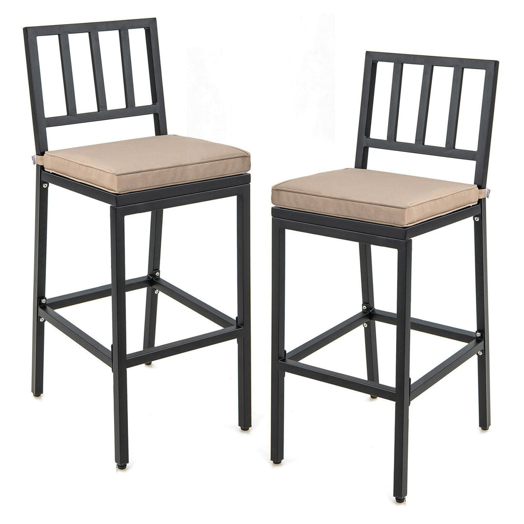 Set of 2 Patio Bar Chairs Counter Height with Detachable Cushion and Footrest-Argyle Pattern