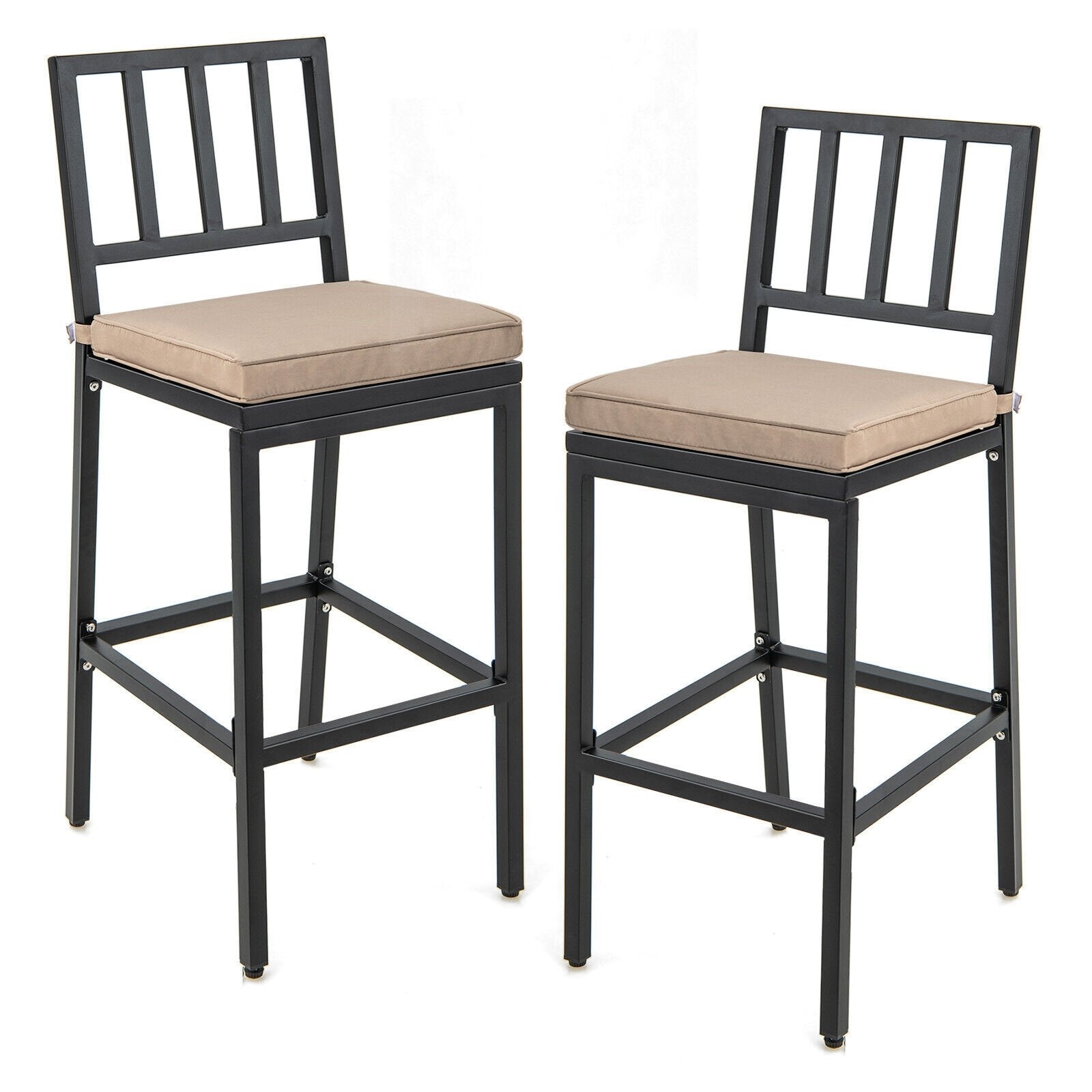 Set of 2 Patio Bar Chairs Counter Height with Detachable Cushion and Footrest-Argyle Pattern