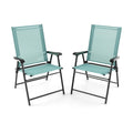 2 Set of Patio Dining Chair with Armrests and Metal Frame-Light Green
