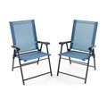 2 Set of Patio Dining Chair with Armrests and Metal Frame-Blue