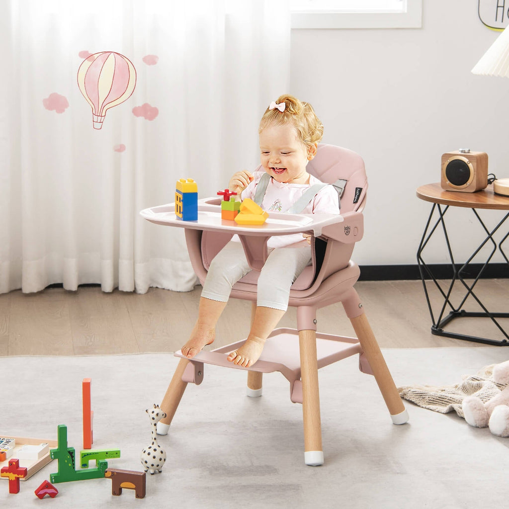 6 in 1 Convertible Highchair with Safety Harness and Removable Tray-Beige