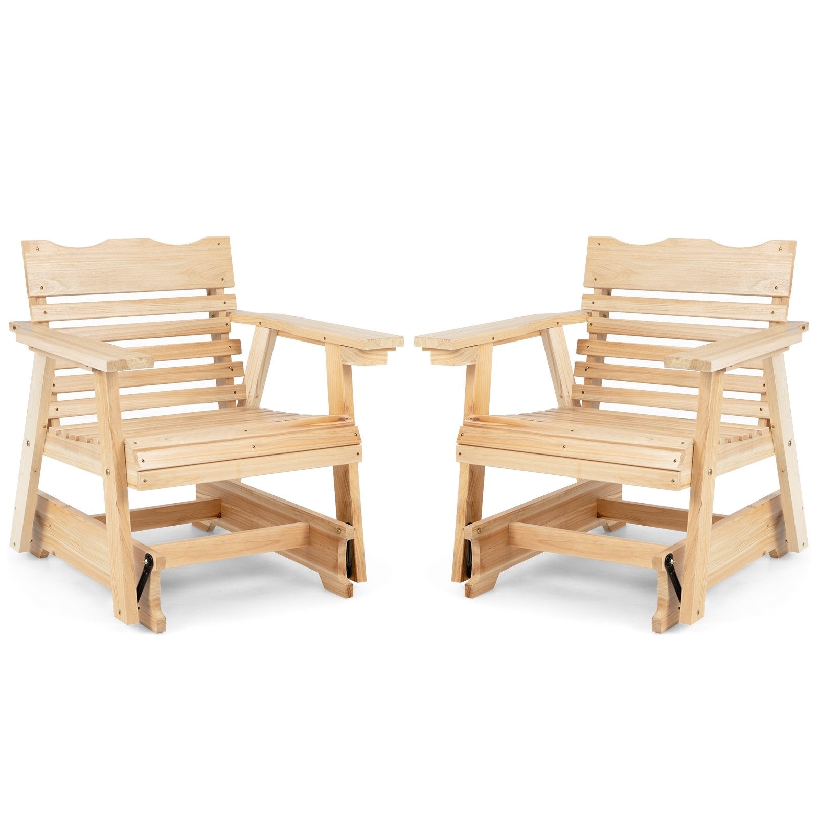 Outdoor Wood Rocking Chair with High Back and Widened Armrests