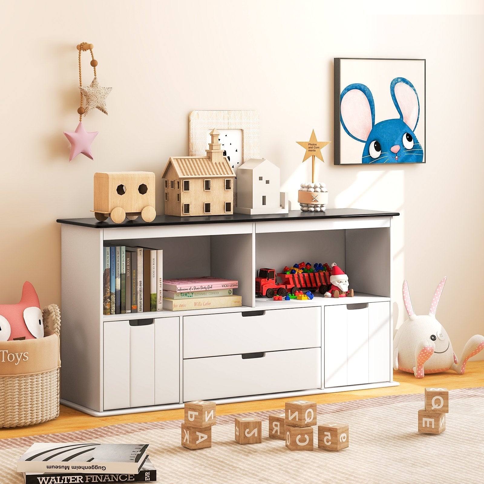 Kids Toy Storage Organizer with Blackboard Top-3-Drawer