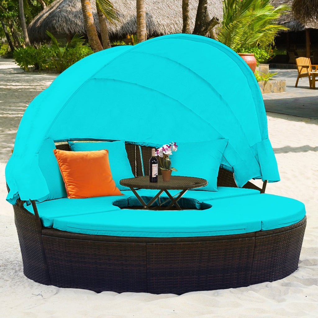 Outdoor Daybed with Retractable Canopy-Black