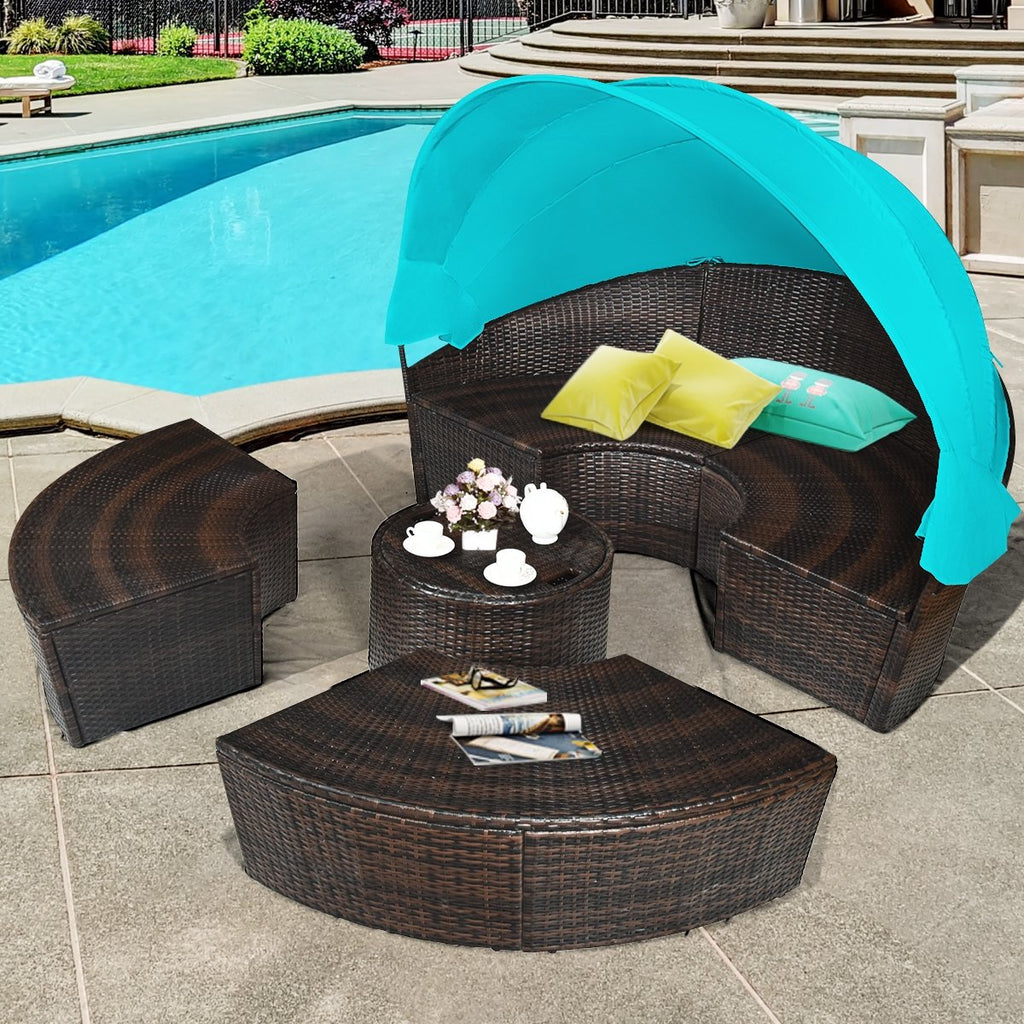 Outdoor Daybed with Retractable Canopy-Black
