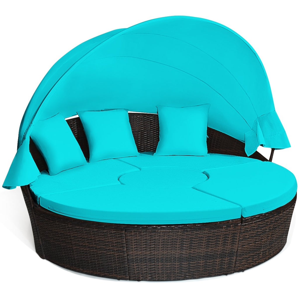 Outdoor Daybed with Retractable Canopy-Black