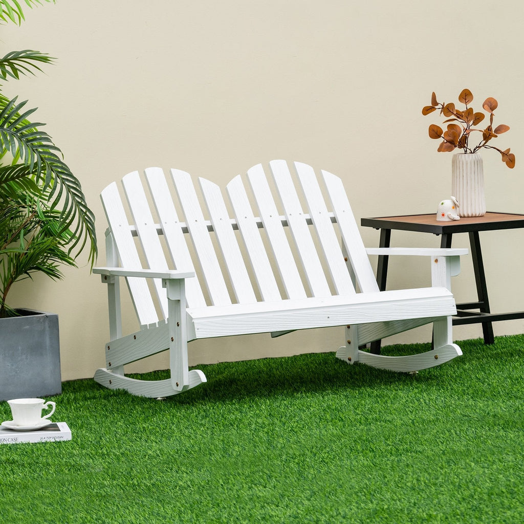 2 Person Adirondack Rocking Chair with Slatted seat-Brown
