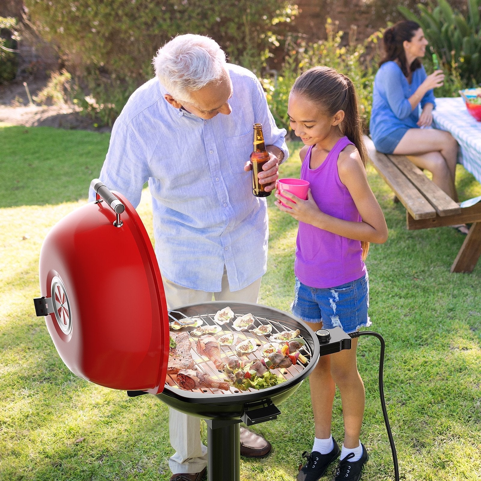 1600W Portable Electric BBQ Grill with Removable Non-Stick Rack-Black