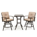 3 Pieces Patio Swivel Bar Table Set with Removable Cushions and Rustproof Metal Frame