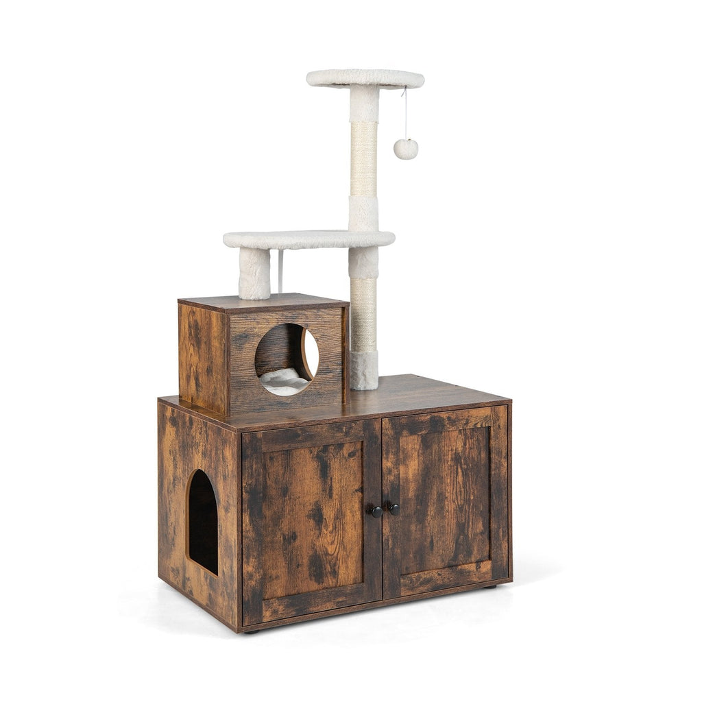 Cat Tree with Litter Box Enclosure with Cat Condo-Gray