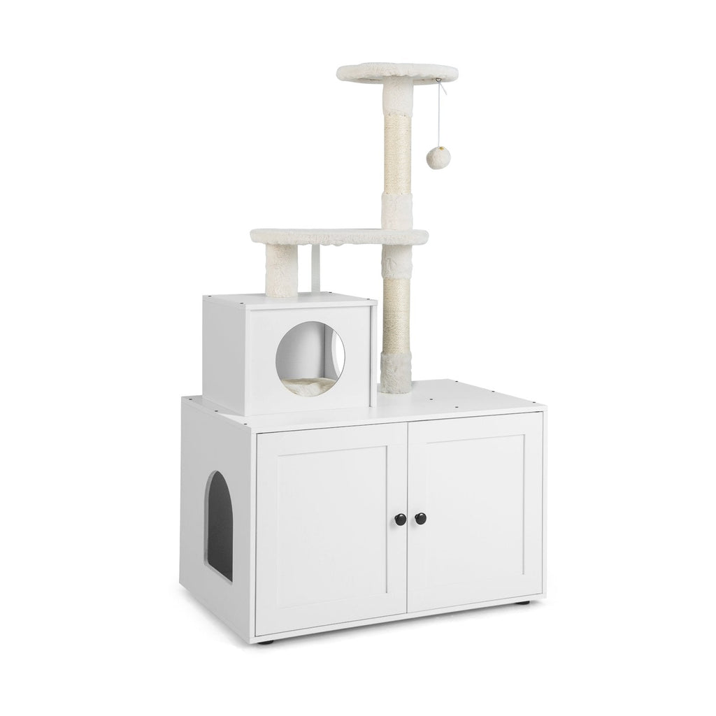 Cat Tree with Litter Box Enclosure with Cat Condo-Gray