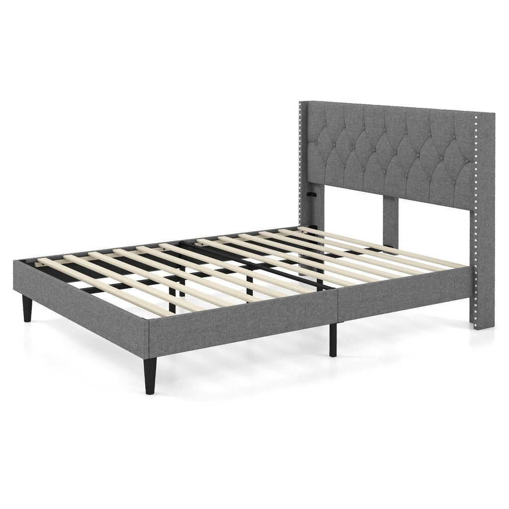 Full/Queen Size Upholstered Platform Bed with Button Tufted Headboard-Queen Size