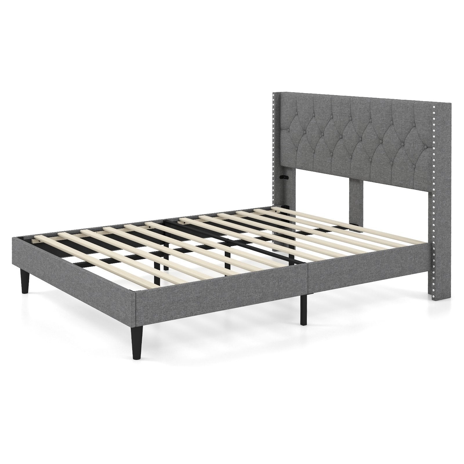 Full/Queen Size Upholstered Platform Bed with Button Tufted Headboard-Queen Size