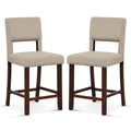 2 Piece Bar Chair Set with Hollowed Back and Rubber Wood Legs-Beige