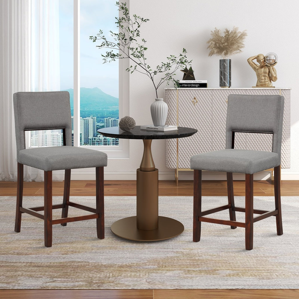 2 Piece Bar Chair Set with Hollowed Back and Rubber Wood Legs-Beige