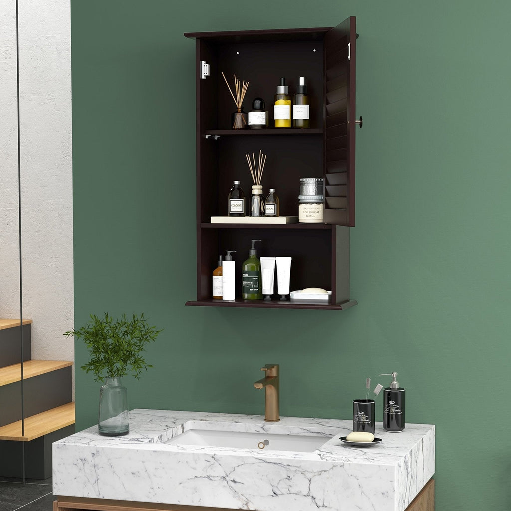 Bathroom Wall Mount Storage Cabinet Single Door with Height Adjustable Shelf-Rustic Brown