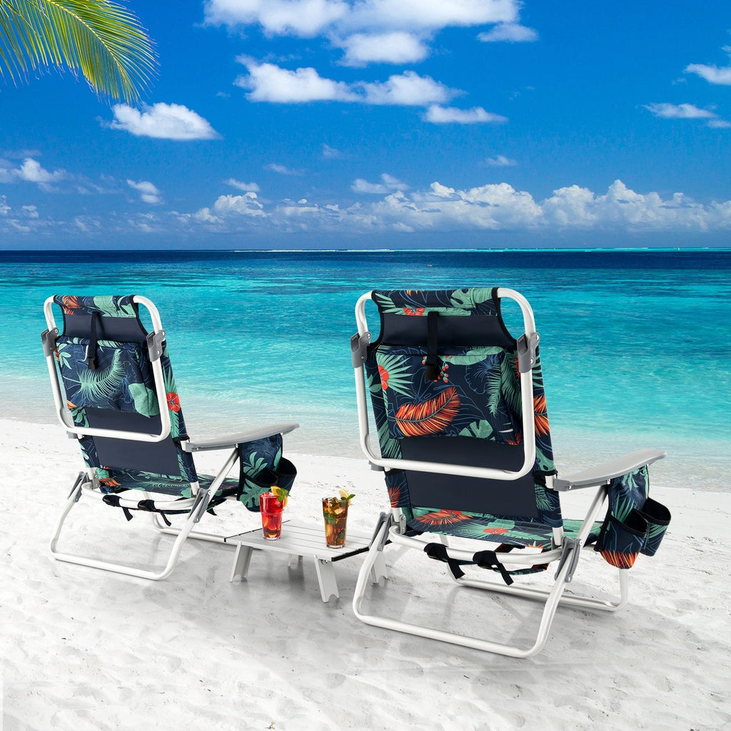 2 Packs 5-Position Outdoor Folding Backpack Beach Table Chair Reclining Chair Set-Blue