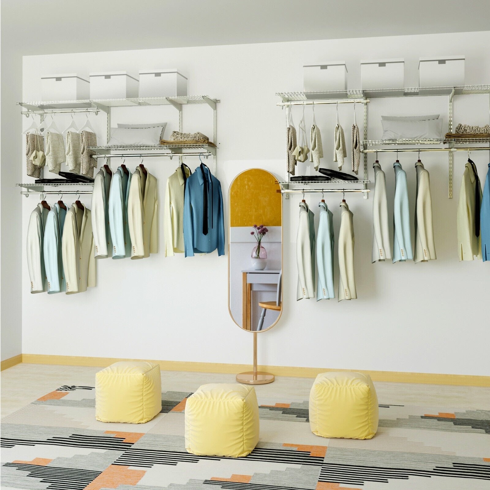 Custom Closet Organizer Kit 3 to 5 Feet Wall-Mounted Closet System with Hang Rod-Gray