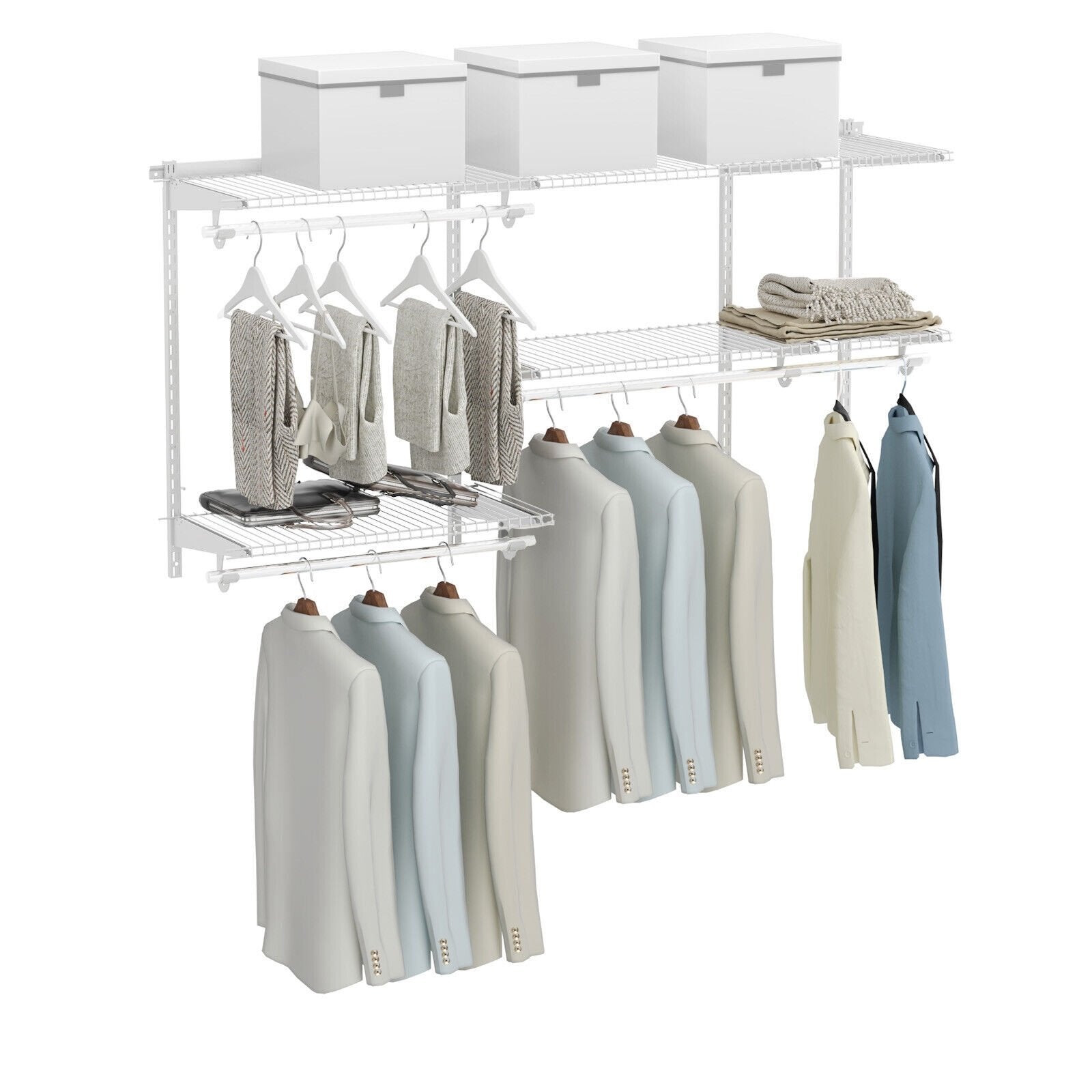 Custom Closet Organizer Kit 3 to 5 Feet Wall-Mounted Closet System with Hang Rod-Gray