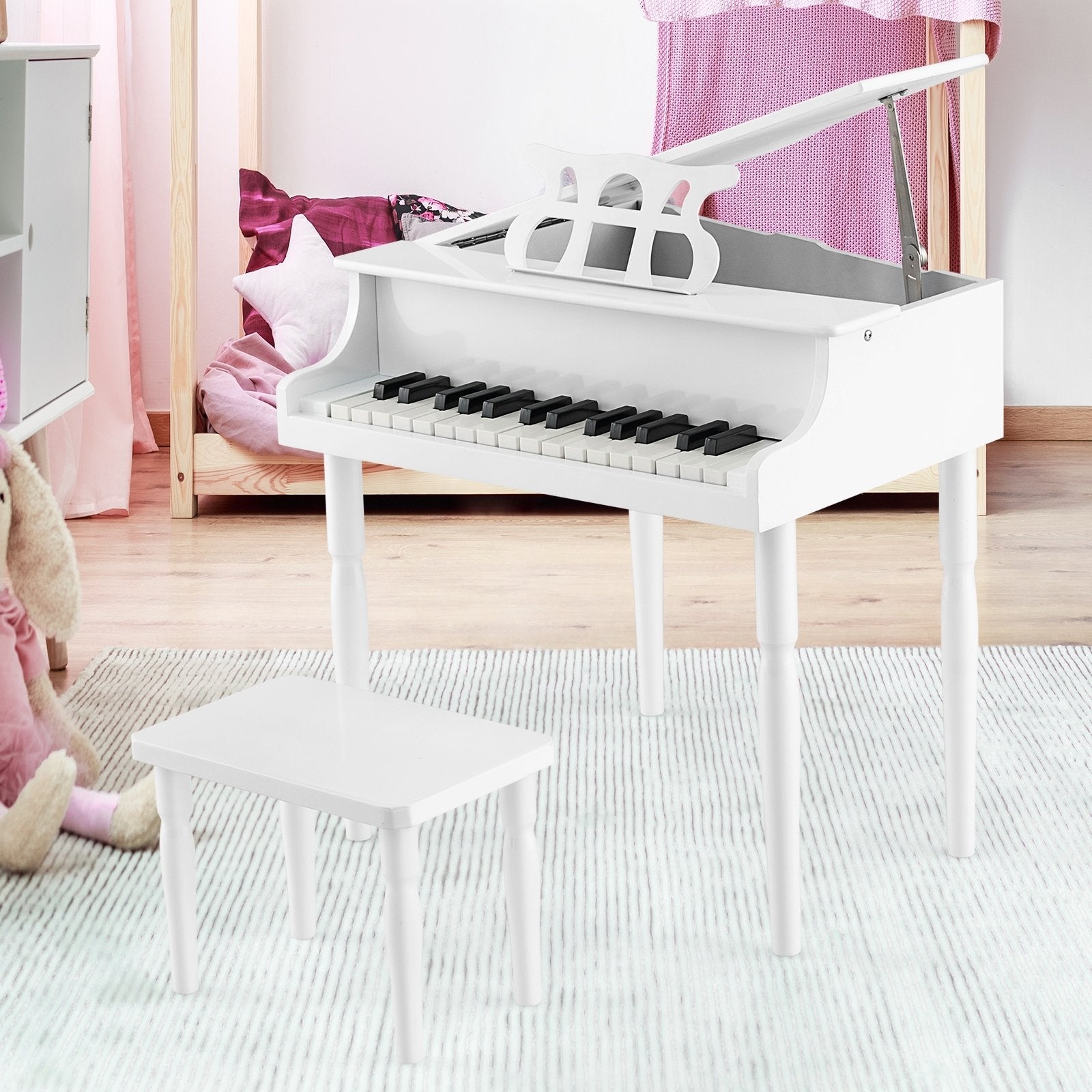 30-Key Wood Toy Kids Grand Piano with Bench and Music Rack-Black