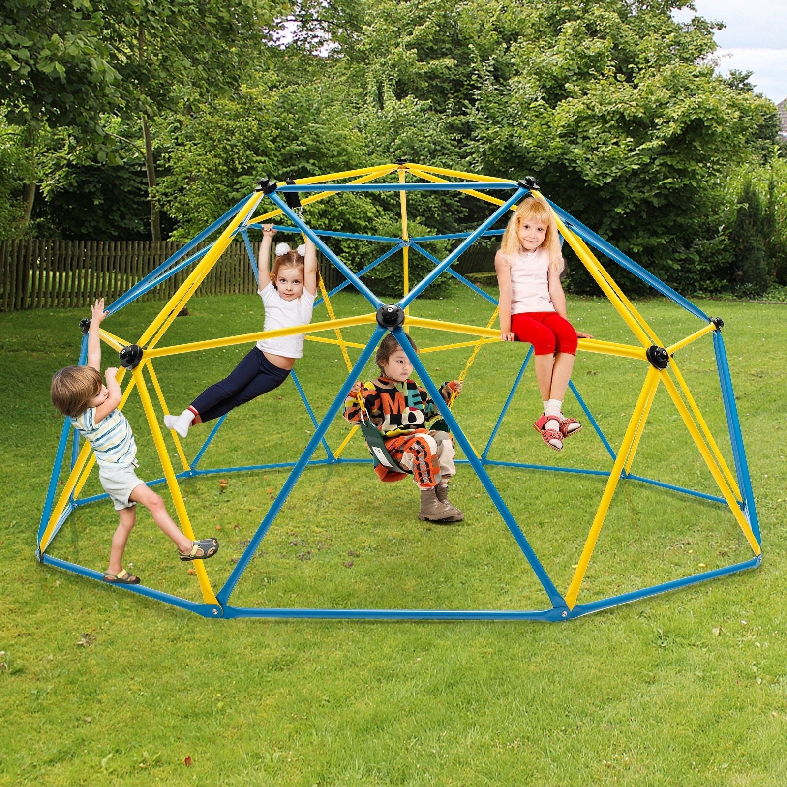 10 Feet Dome Climber with Swing and 800 Lbs Load Capacity-Green
