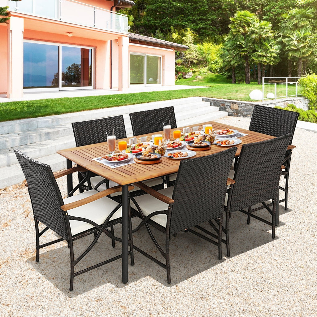 5/7-Piece Outdoor Dining Set with Acacia Wood Table-4-5 Pieces