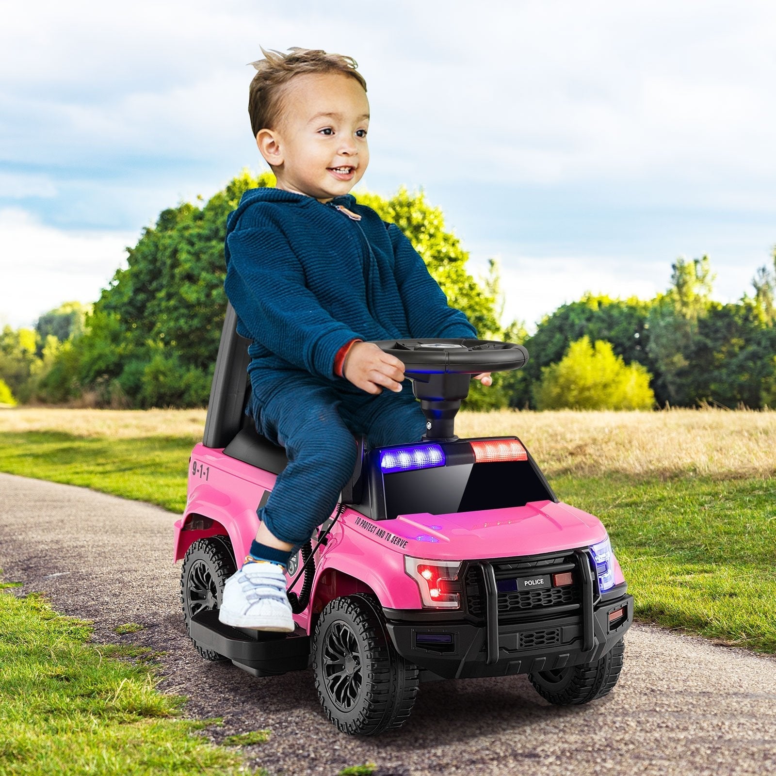 6V Kids Ride On Police Car with Real Megaphone and Siren Flashing Lights-Black