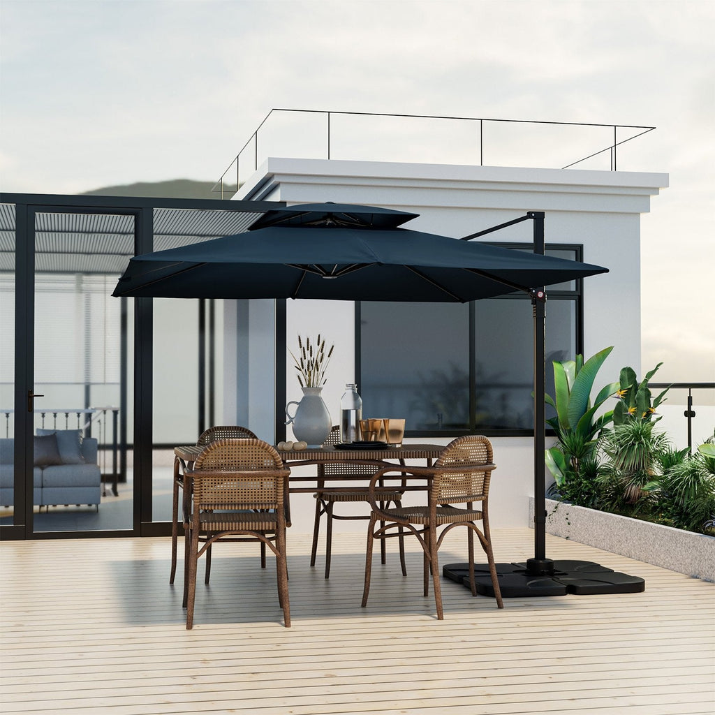 9.5 Feet Cantilever Patio Umbrella with 360° Rotation and Double Top-Beige
