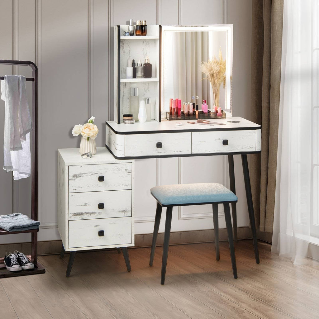 Vanity Makeup Table Set with Lighted Mirror-Brown