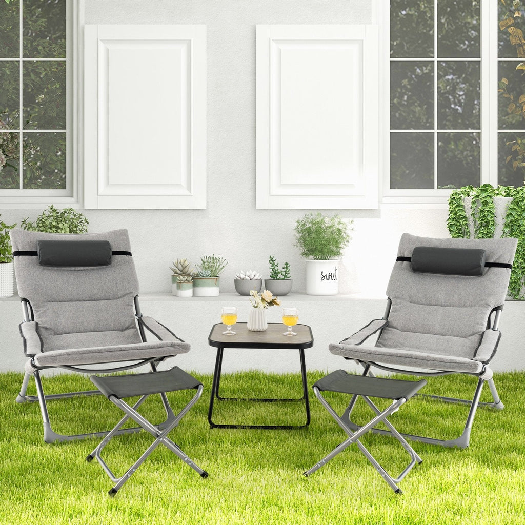 5-Piece Patio Sling Chair Set Folding Lounge Chairs with Footrests and Coffee Table-Gray