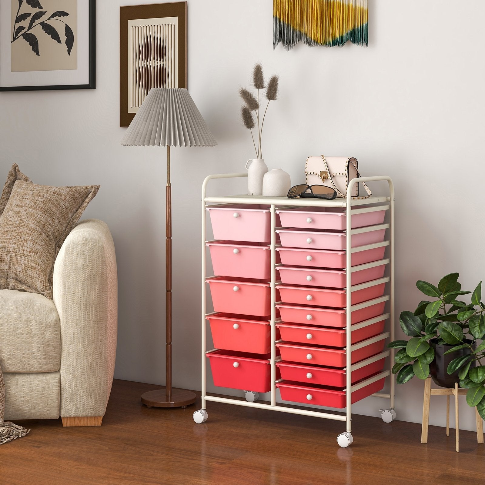 15-Drawer Utility Rolling Organizer Cart Multi-Use Storage-Black