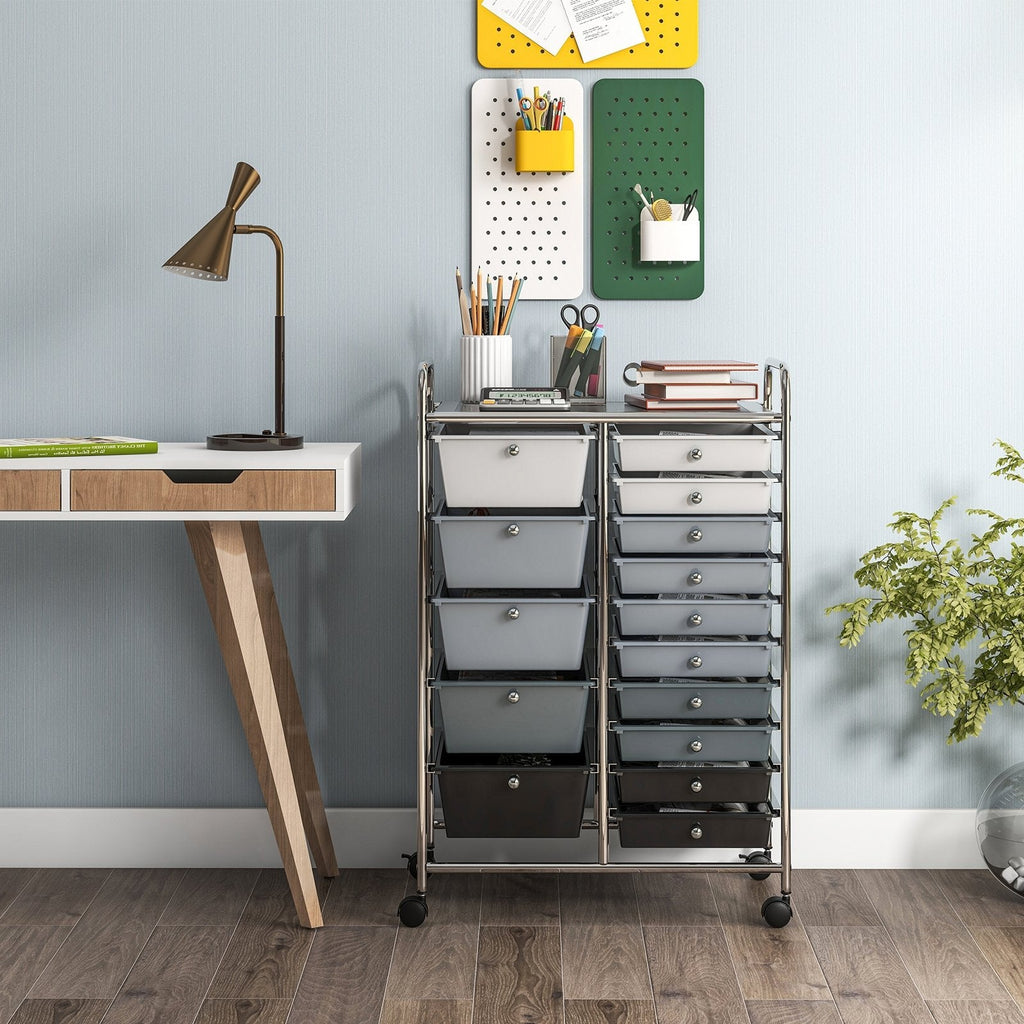 15-Drawer Utility Rolling Organizer Cart Multi-Use Storage-Black