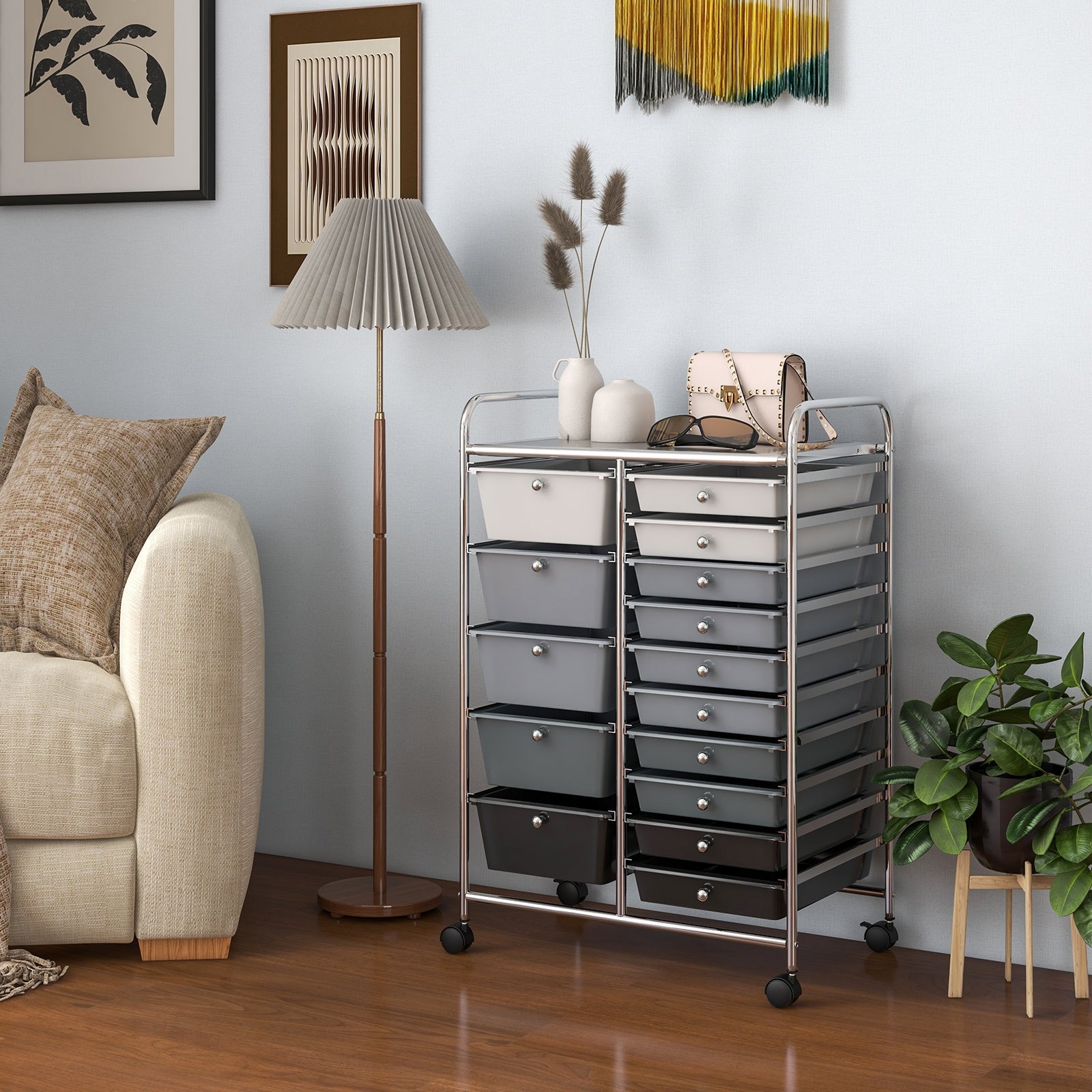 15-Drawer Utility Rolling Organizer Cart Multi-Use Storage-Black