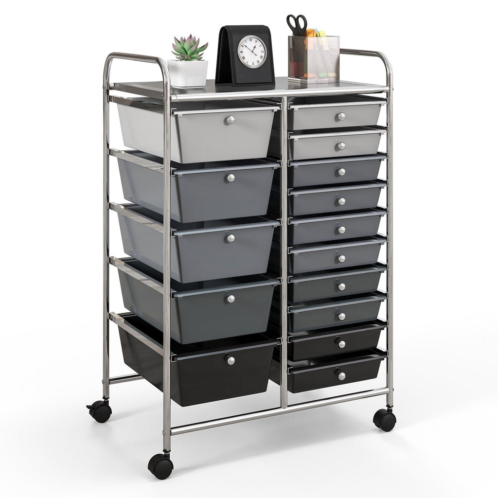 15-Drawer Utility Rolling Organizer Cart Multi-Use Storage-Black