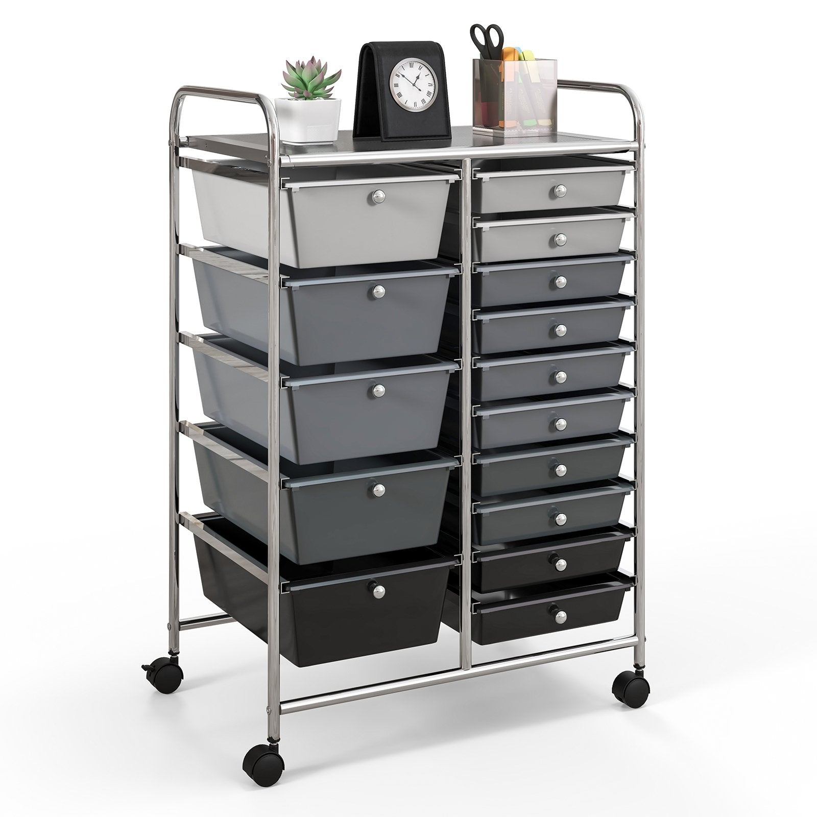15-Drawer Utility Rolling Organizer Cart Multi-Use Storage-Black