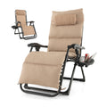 Adjustable Metal Zero Gravity Lounge Chair with Removable Cushion and Cup Holder Tray-Beige