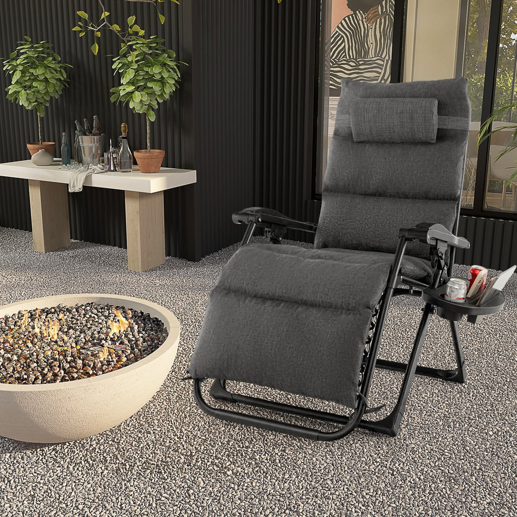 Adjustable Metal Zero Gravity Lounge Chair with Removable Cushion and Cup Holder Tray-Beige