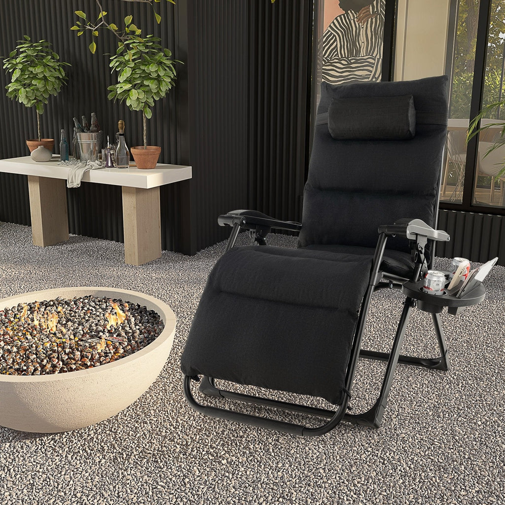 Adjustable Metal Zero Gravity Lounge Chair with Removable Cushion and Cup Holder Tray-Beige
