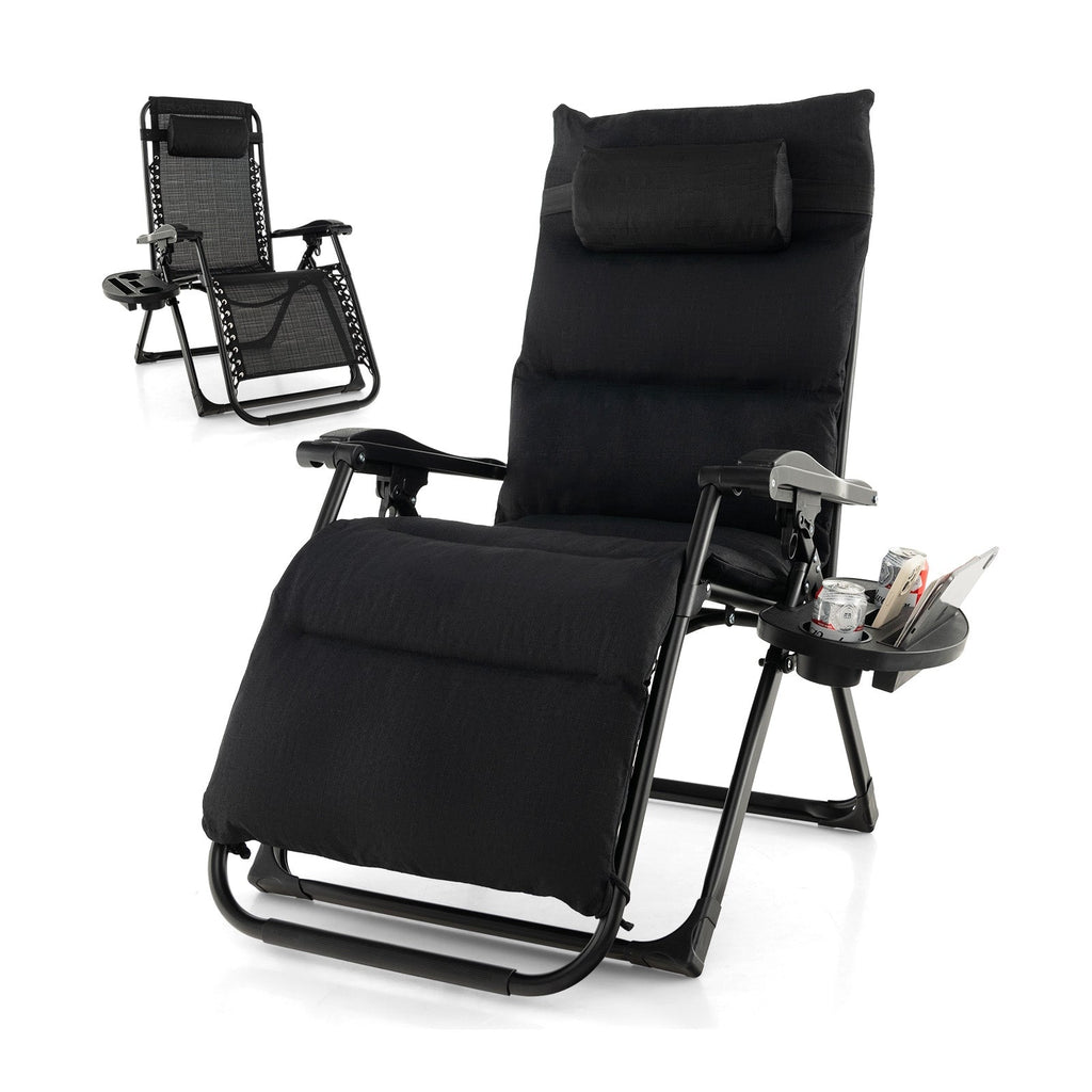 Adjustable Metal Zero Gravity Lounge Chair with Removable Cushion and Cup Holder Tray-Beige
