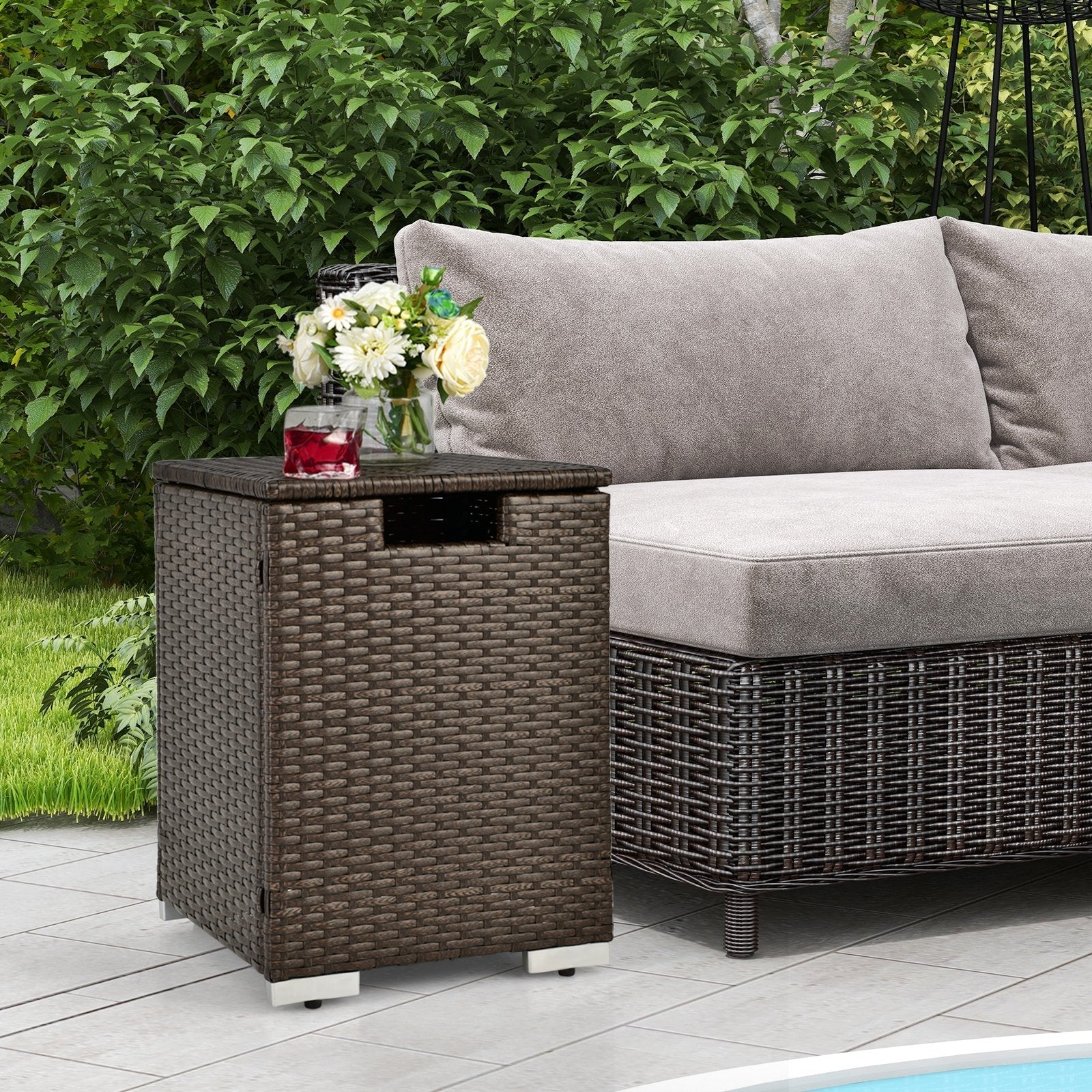 2-in-1 Patio Rattan Gas Propane Tank Cover for 20 lbs Propane Tanks-Black