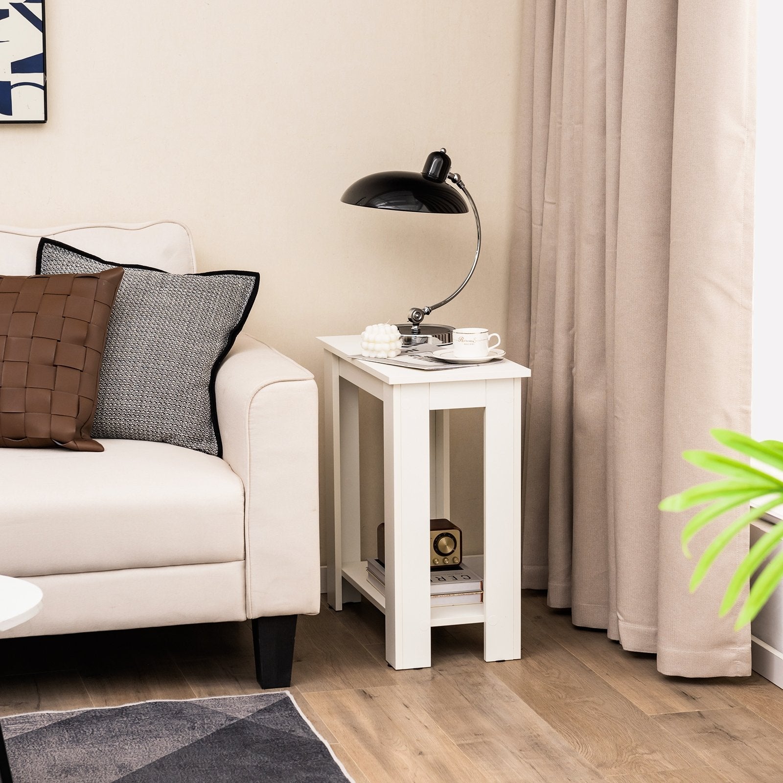 2-Tier Modern Compact End Table with Storage Shelf-Brown