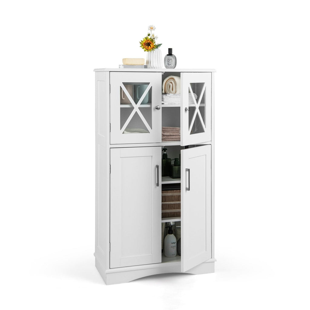 4 Doors Freeestanding Bathroom Floor Cabinet with Adjustable Shelves-Black