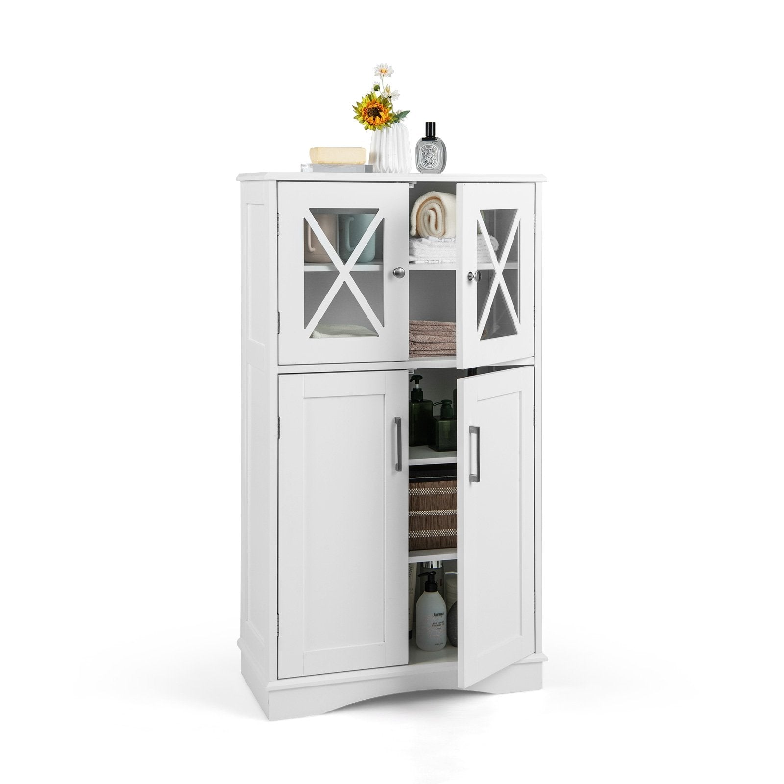 4 Doors Freeestanding Bathroom Floor Cabinet with Adjustable Shelves-Black
