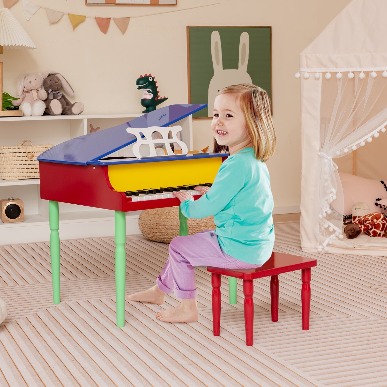 30-Key Wood Toy Kids Grand Piano with Bench and Music Rack-Black