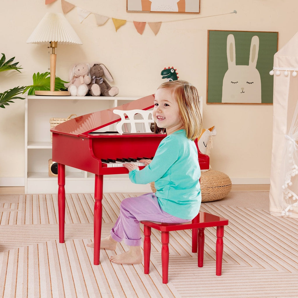 30-Key Wood Toy Kids Grand Piano with Bench and Music Rack-Black
