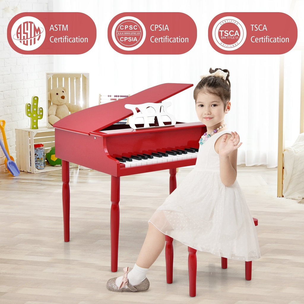 30-Key Wood Toy Kids Grand Piano with Bench and Music Rack-Black