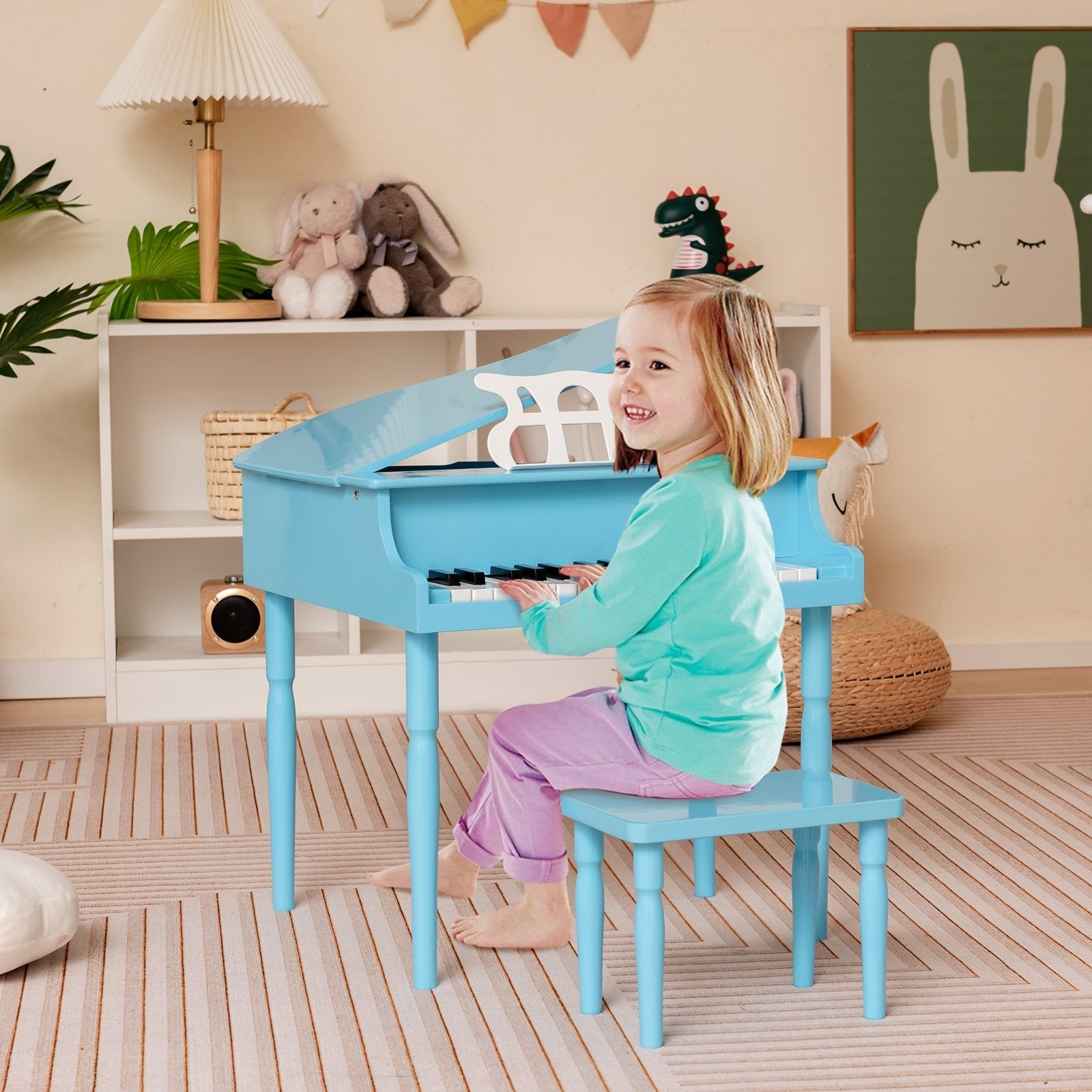 30-Key Wood Toy Kids Grand Piano with Bench and Music Rack-Black