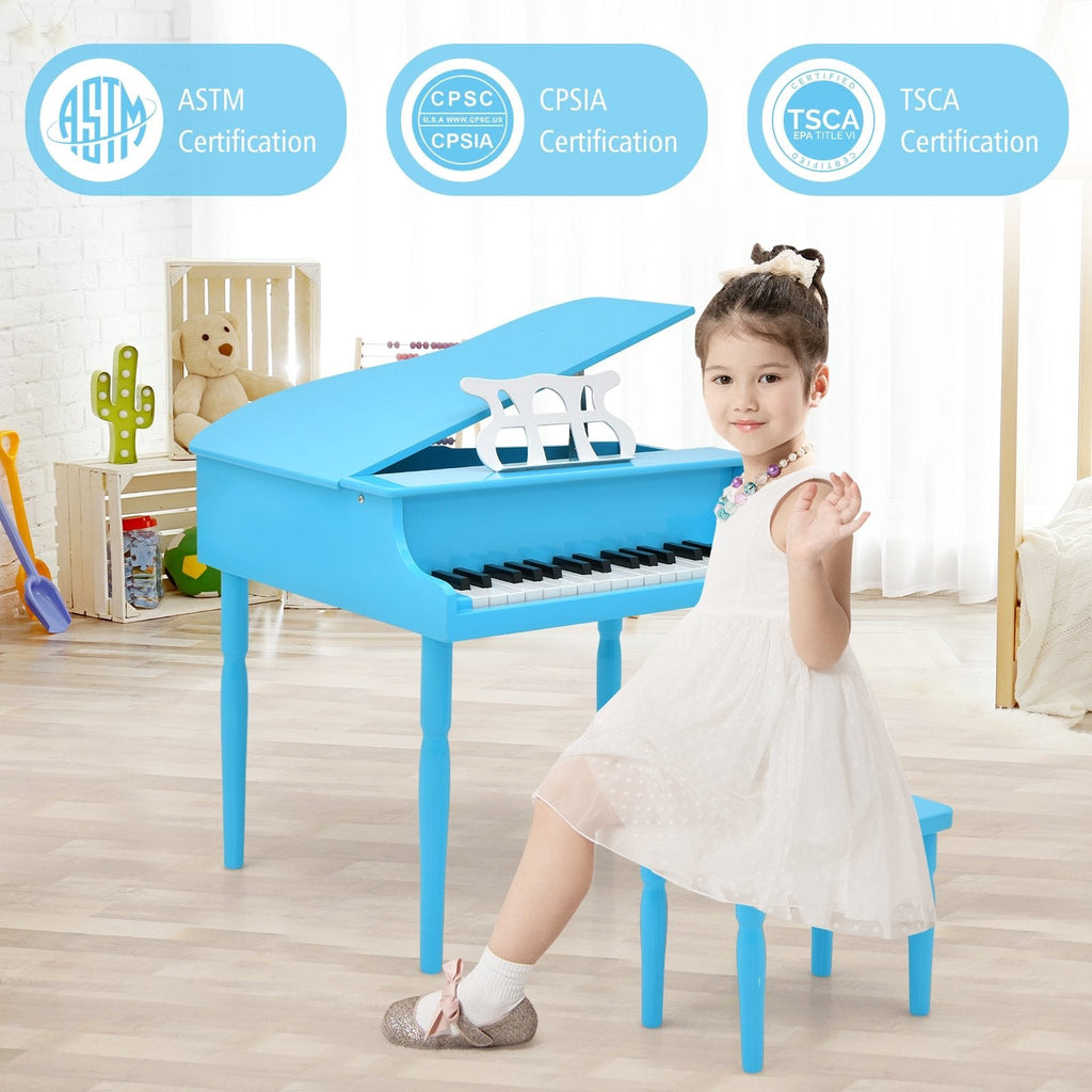 30-Key Wood Toy Kids Grand Piano with Bench and Music Rack-Black