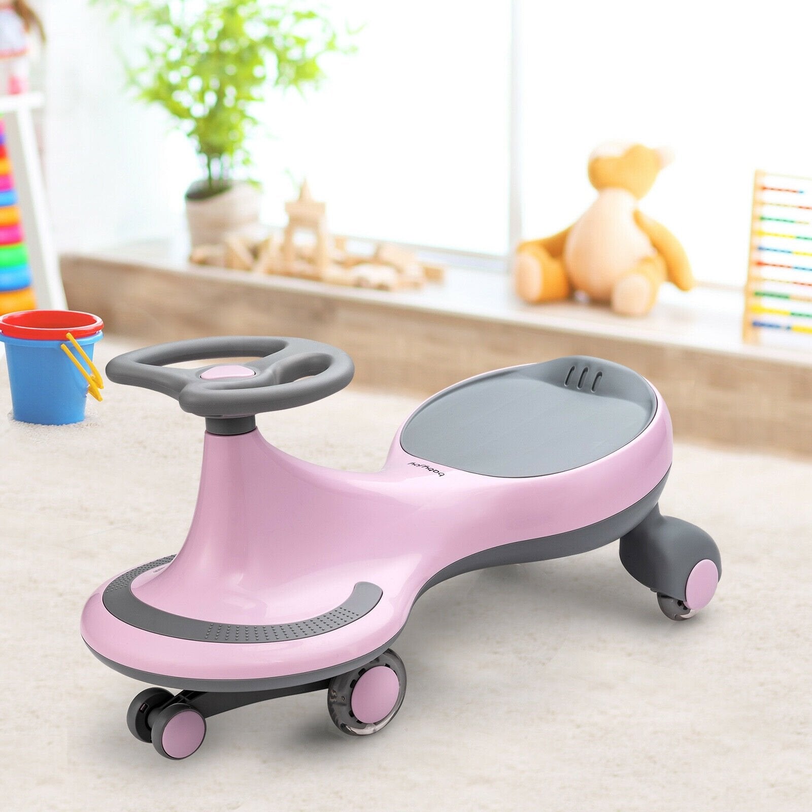 Wiggle Car Ride-on Toy with Flashing Wheels-Blue
