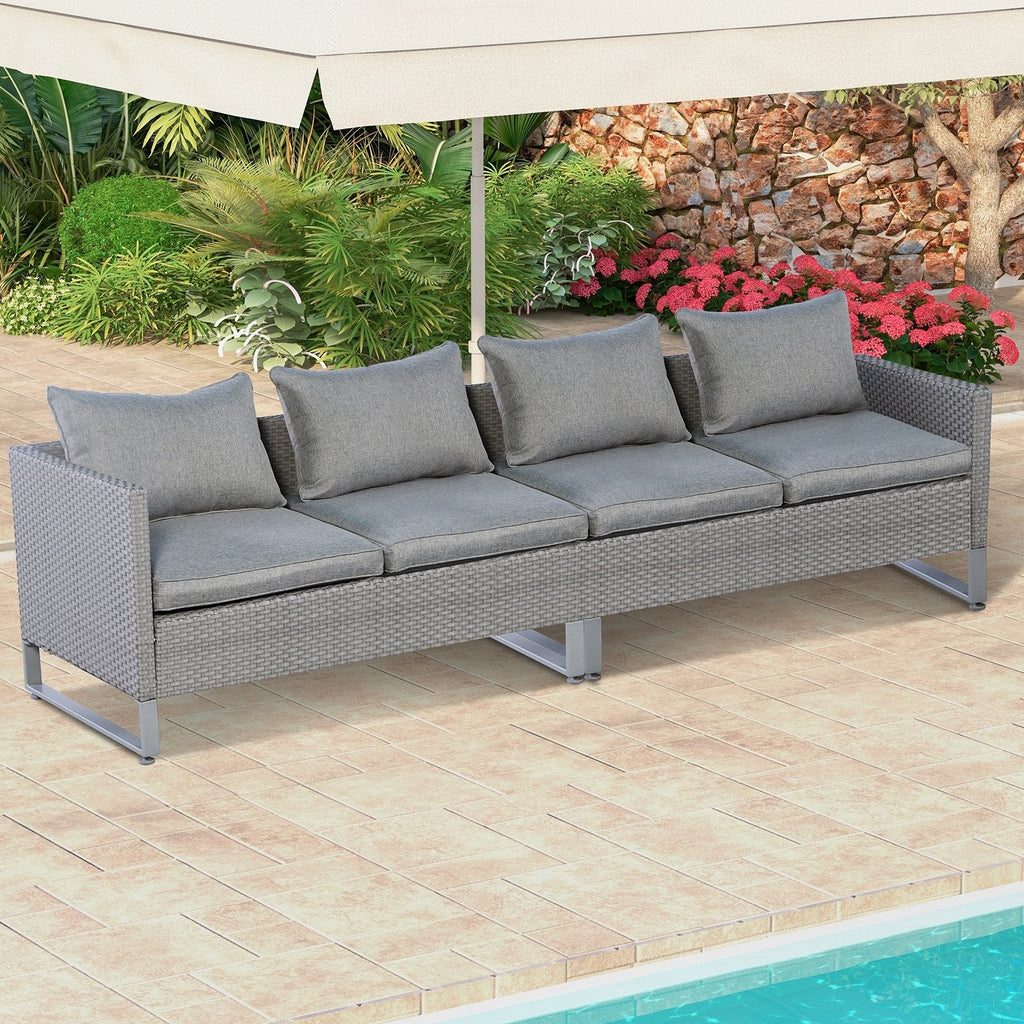 2 Pieces Patio Furniture Sofa Set with Cushions and Sofa Clips-Brown